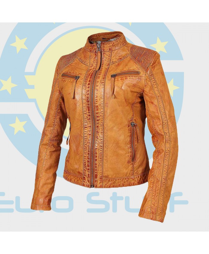 Tan Wax Washed Luxurious Ladies Leather Jacket
